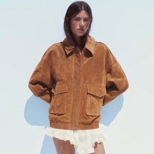 Zara 100% leather suede bomber jacket